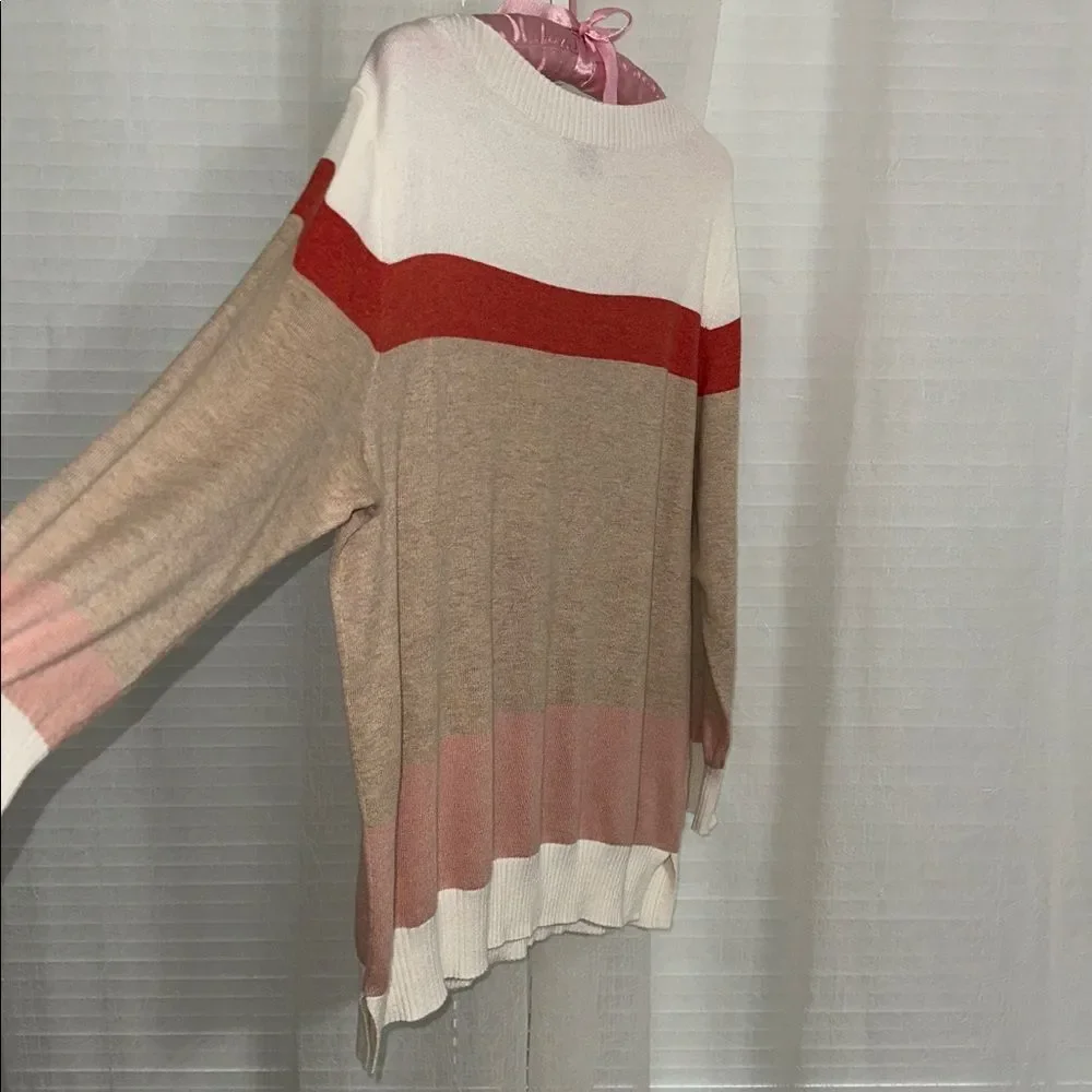 LOFT XL Crew Super Soft Lightweight Knit Cotton Blend Pullover Stripe Sweater